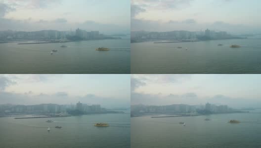 日落时分澳门城湾水上交通航拍4k中国全景图高清在线视频素材下载