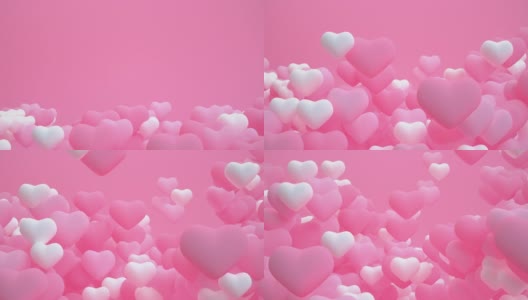 抽象三维粉色心形几何图形循环动画背景，情人节，4k超高清。高清在线视频素材下载