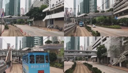 香港电车-金钟行人天桥电缆购物中心高清在线视频素材下载