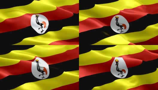 乌干达挥舞着国旗。乌干达国旗飘扬。乌干达标志的无缝循环动画。乌干达旗帜高清分辨率背景。乌干达旗特写1080p全高清视频演示高清在线视频素材下载