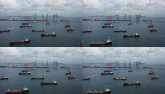 港口内装载液化石油气和油轮的船舶高清在线视频素材下载