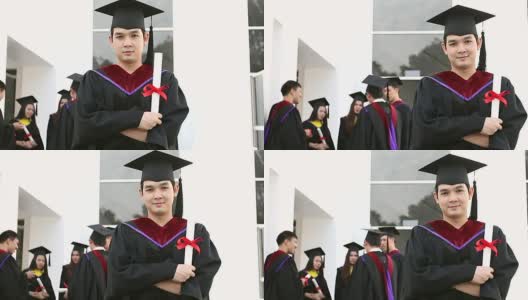 研究生毕业后拿着毕业证书的照片。高清在线视频素材下载