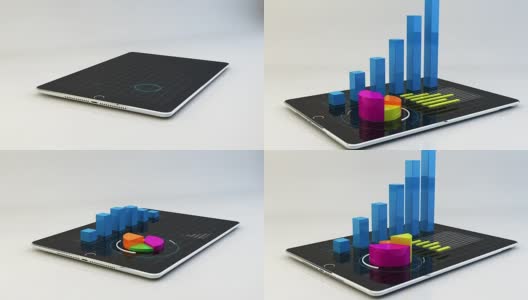 平板电脑与3D财务图表。高清在线视频素材下载