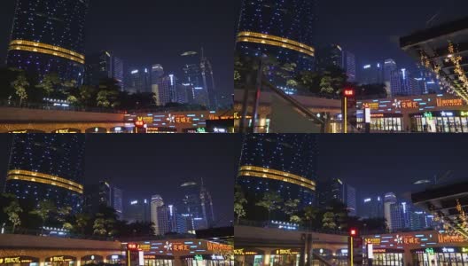 夜景时间广州市区著名商场入口全景4k高清在线视频素材下载