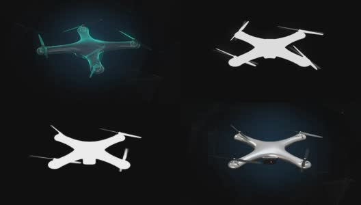 旋转无人机，四旋翼机，未来的用户界面，虚拟图形。高清在线视频素材下载