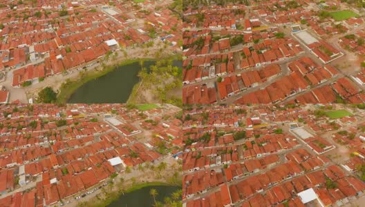 巴西里约热内卢do Fogo小镇屋顶和小街道的鸟瞰图。高清在线视频素材下载