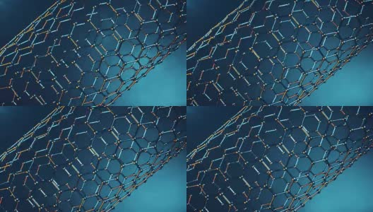 石墨烯原子纳米结构可循环动画。蜂窝状的纳米管。纳米技术与科学的概念。三维动画高清在线视频素材下载