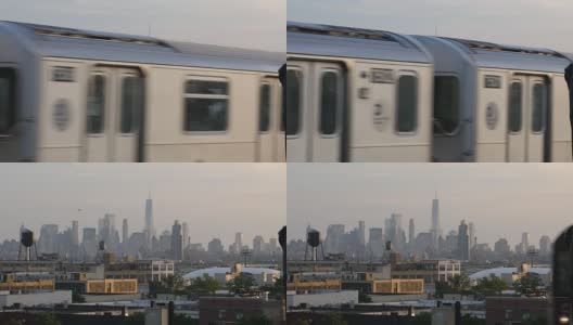 地铁经过曼哈顿下城时的夜晚高清在线视频素材下载
