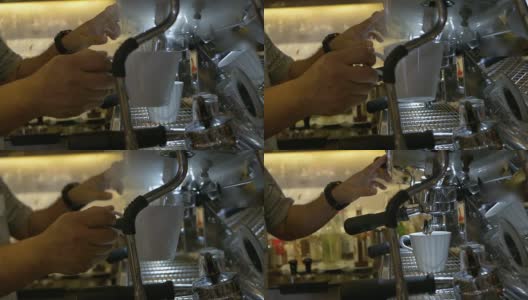 咖啡师为热卡布奇诺蒸牛奶高清在线视频素材下载
