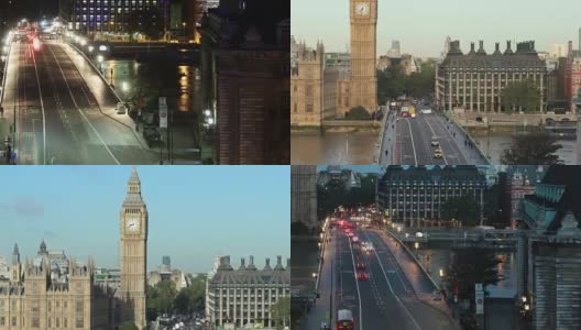 大本钟的日出在威斯敏斯特桥上倾斜左延时高清在线视频素材下载