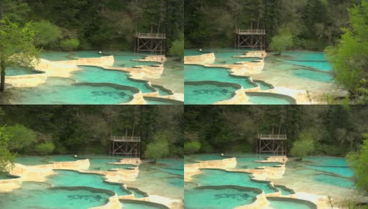 平移视图:木亭和五色池黄龙谷景观，四川，中国高清在线视频素材下载