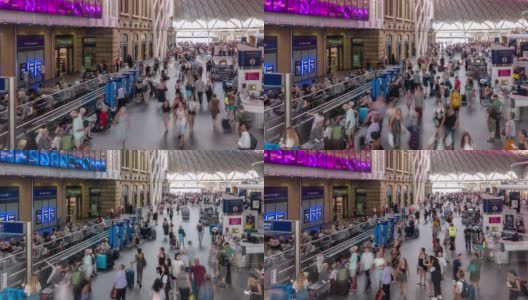 英国伦敦国王十字火车站售票大厅的人群高清在线视频素材下载