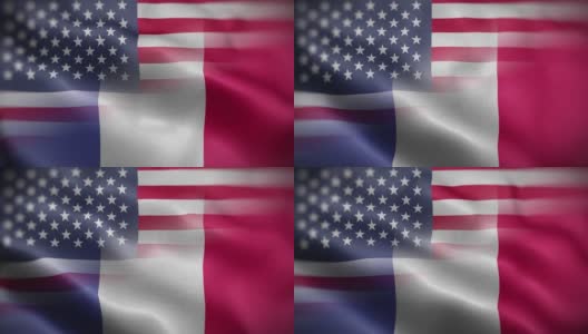 美国法国国旗混合纹理波浪前背景高清高清在线视频素材下载