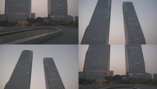 暮色映照长沙市著名商厦正门广场慢镜头全景4k中国高清在线视频素材下载