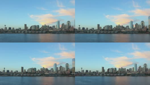 西雅图渡轮乘坐侧视图城市景观倾斜转移高清在线视频素材下载