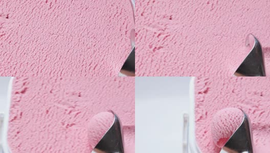 用勺子舀出的草莓冰淇淋是球形的高清在线视频素材下载