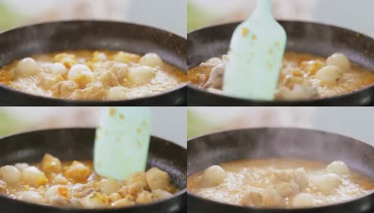 烹制韩式小吃麻辣鱼丸饼炖汤高清在线视频素材下载
