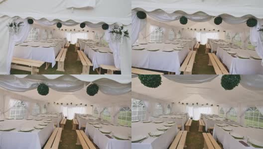 美丽的宴会厅下有一个帐篷，用于举行婚宴高清在线视频素材下载