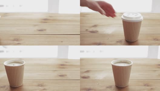 用手在咖啡中加入糖并搅拌高清在线视频素材下载
