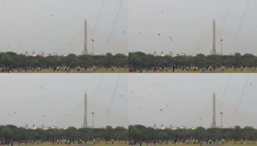 在曼谷大皇宫附近的沙南銮公园放风筝高清在线视频素材下载