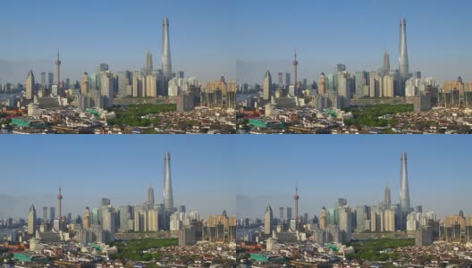 阳光明媚的一天上海城市景观市中心海湾屋顶全景4k中国高清在线视频素材下载