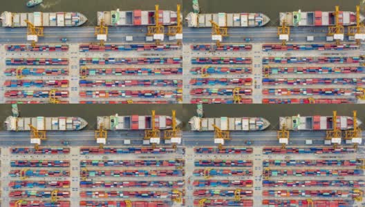 国际港口在进出口业务物流中使用起重机装载集装箱的超失效。高清在线视频素材下载