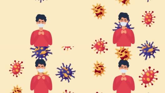 2019冠状病毒颗粒与人使用口罩面部高清在线视频素材下载