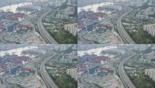 香港葵青区货运站、船厂及物流中心鸟瞰图高清在线视频素材下载