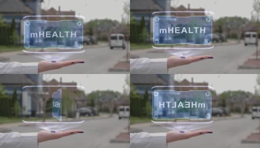 女性手显示全息图mHEALTH高清在线视频素材下载