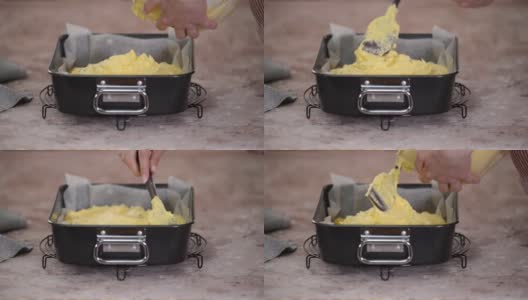 女性的手自制波兰奶酪蛋糕。高清在线视频素材下载