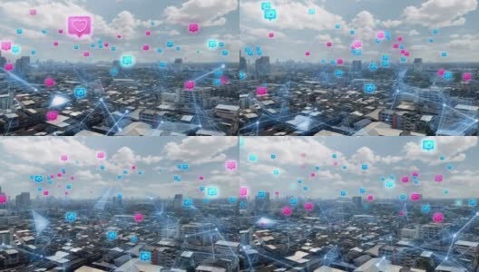 社交媒体连接技术网络城市和未来的界面图形高清在线视频素材下载