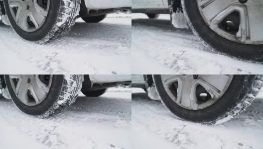车轮开始在雪地上移动。高清在线视频素材下载
