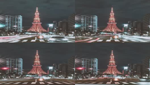 日本东京市中心夜间的4k时间间隔高清在线视频素材下载