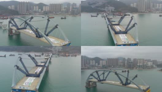 香港将军澳跨湾连接路桥梁建造工程高清在线视频素材下载