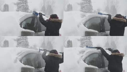 汽车除冰除风雪冬季暴雪高清在线视频素材下载