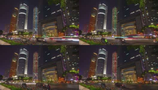 广州市市中心夜景时间照亮繁忙的交通生活人行道全景时间间隔4k中国高清在线视频素材下载