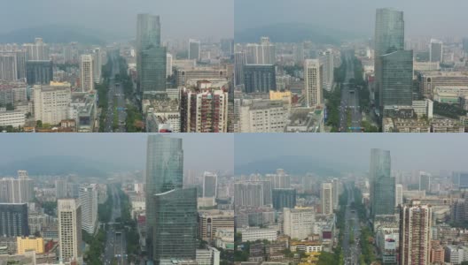 夏日雾霾广州市中心交通街道道路航拍全景4k中国高清在线视频素材下载