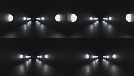 黑色镜面空间，光滑的地板和一排灯光，电脑生成。透视背景的3d渲染高清在线视频素材下载