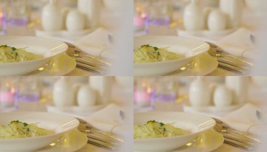 婚礼餐盘上的食物高清在线视频素材下载