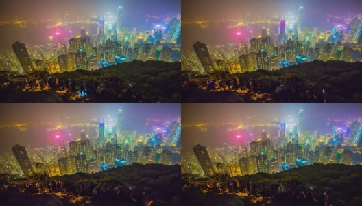 中国著名的夜间照明香港的山顶城市全景，4k时间的推移高清在线视频素材下载