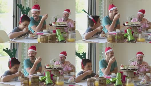 澳大利亚家庭在圣诞午餐时享用巴甫洛娃蛋糕高清在线视频素材下载