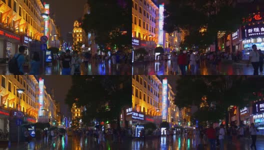 上海市夜景时间照亮了4k中国著名的步行街全景高清在线视频素材下载