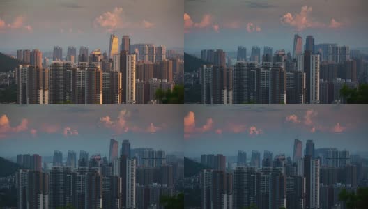 中国日落天空珠海公园顶部城市景观航空全景4k时间高清在线视频素材下载