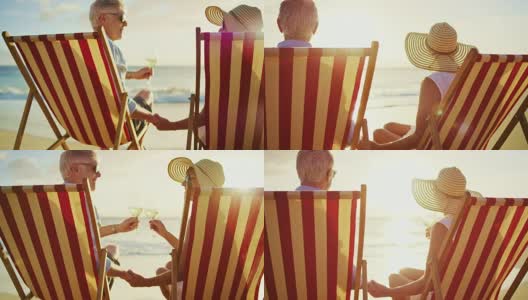 情侣放松享受海滩上的日落高清在线视频素材下载
