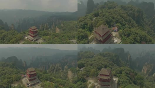 天门山上的天门山庙高清在线视频素材下载