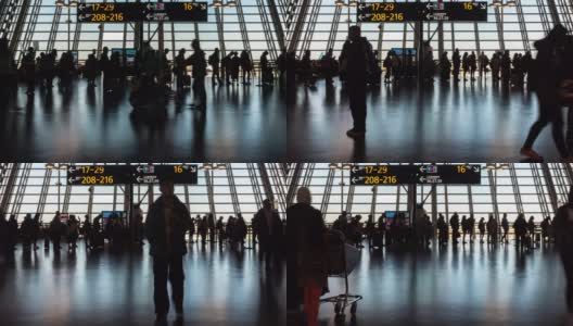 4K时间推移的人群乘客和游客步行和奔跑在高峰时间在浦东国际机场航站楼，中国上海，旅游和交通的概念高清在线视频素材下载