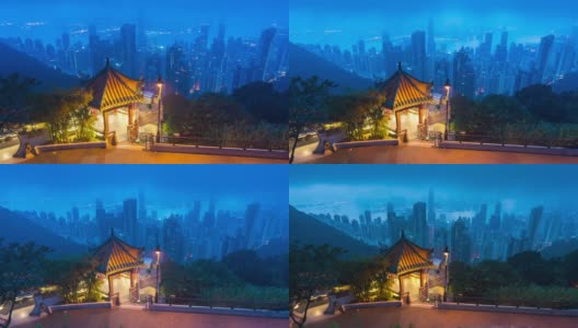 上午香港摩天大楼和多云的季节下雨-现代商务区城市高清在线视频素材下载