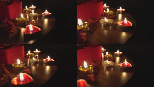 4K情人节浪漫，红心、蜡烛、玫瑰花瓣。高清在线视频素材下载