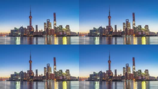 地标东方明珠大厦和现代建筑在上海日出。间隔拍摄hyperlapse高清在线视频素材下载