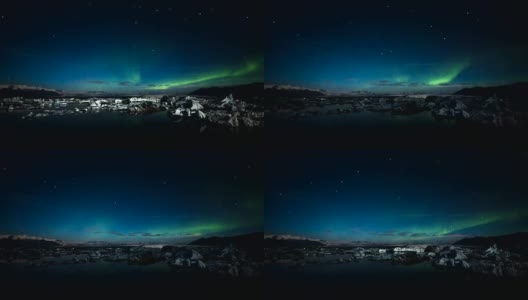 冰岛Jokulsarlon礁湖上空的北极光高清在线视频素材下载